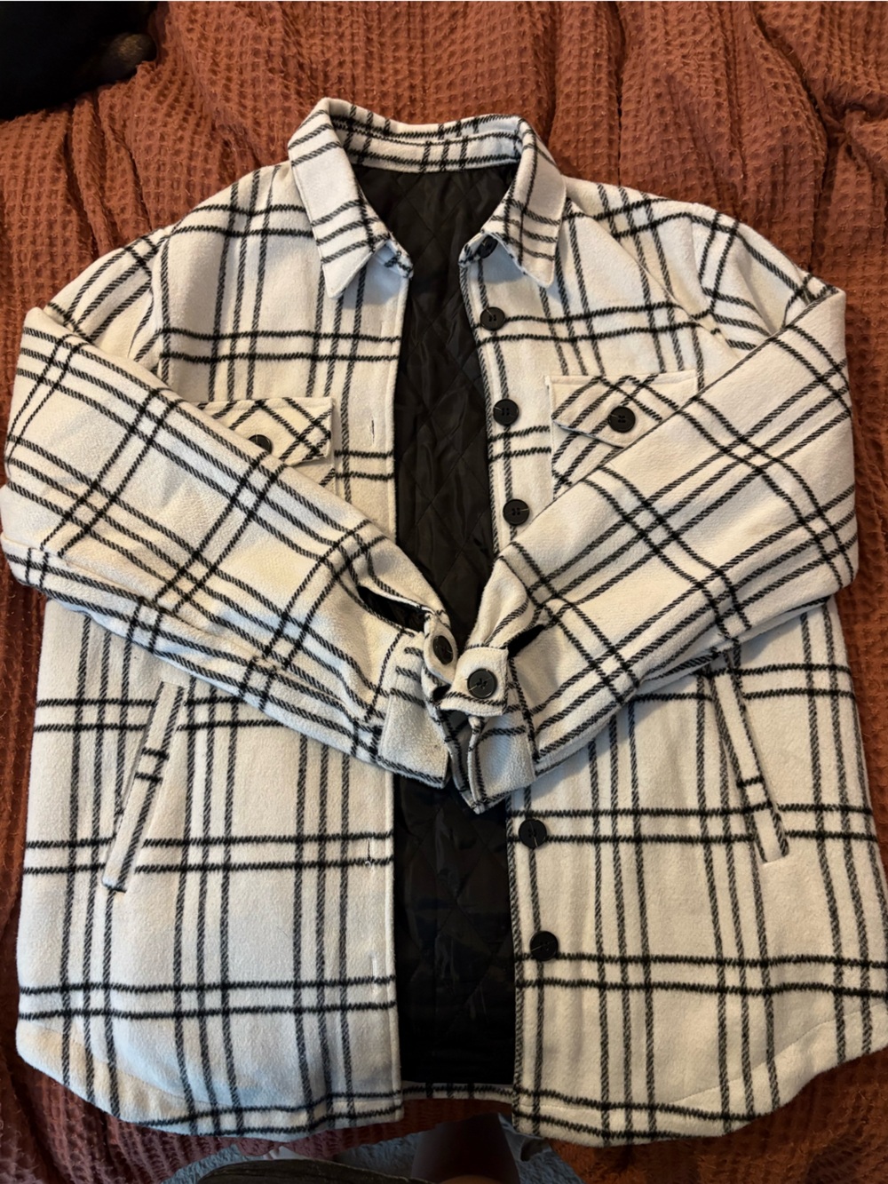 Black and White Plaid Button Front Shacket